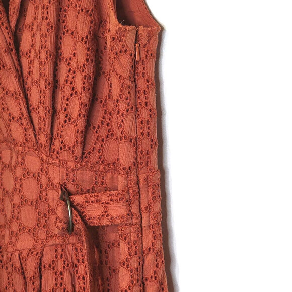 Anthropologie Elm Burnt Orange Eyelet Fit and Flare Sleeveless Midi Dress Size 2 - Picture 11 of 16